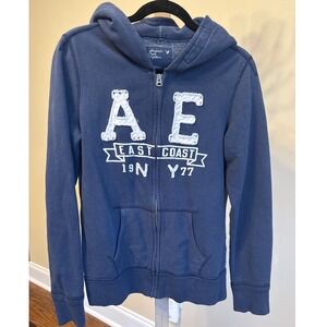 Vintage Y2K AE Amerian Eagle Zip Hoodie Sweatshirt Medium Spell Out